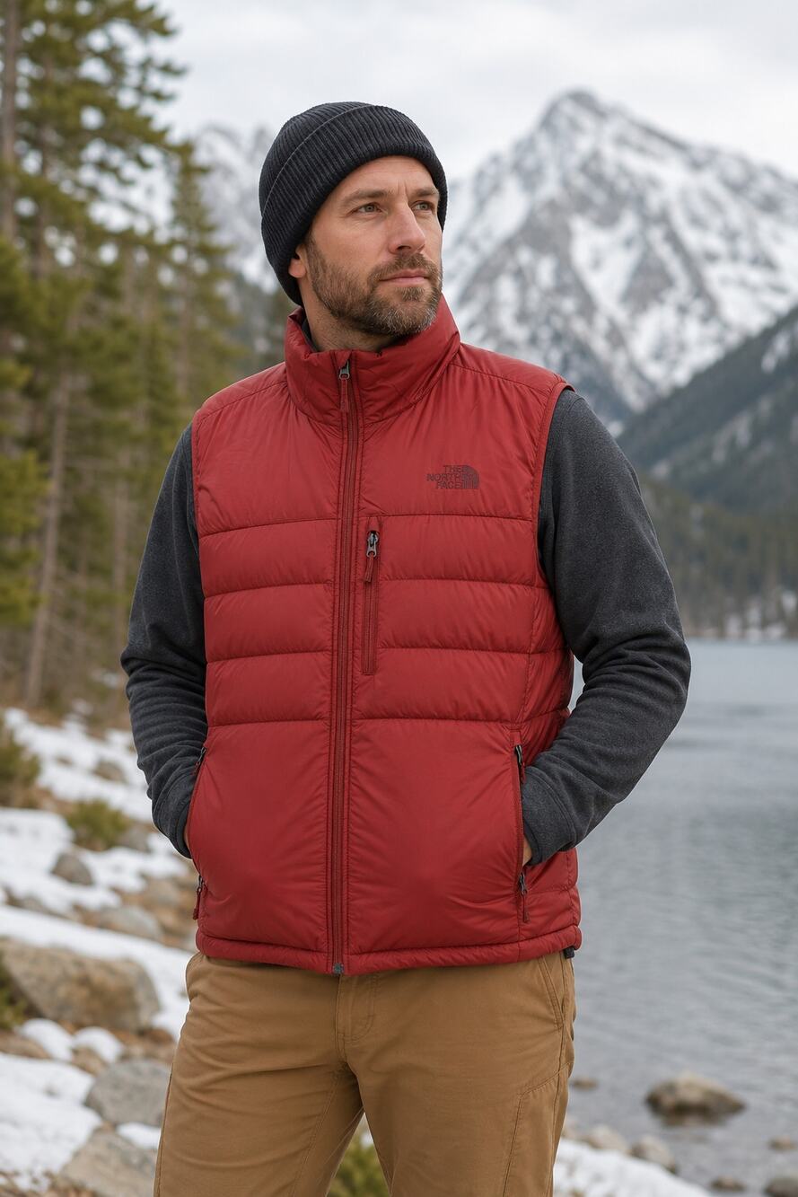 The North Face 550 Down Aconcagua 2 Puffer Vest Red Full Zip Mens Size Large